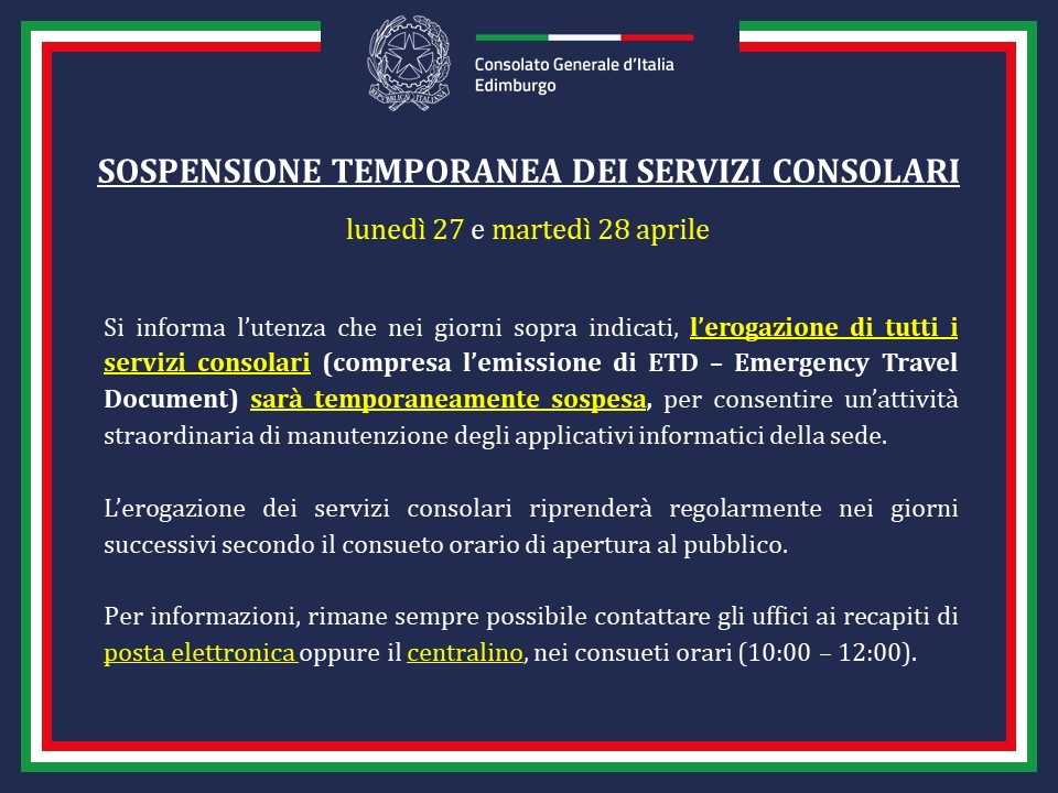 Sospensione servizi apr 2026